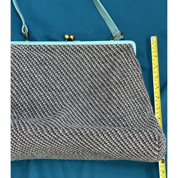 Tiffany Blue Tweed Wool Hand Bag Shoulder Frame Purse Made In India - Picture 6 of 11